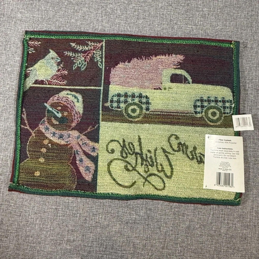 NWT Holiday Style Tapestry Placemat Set 2 Pack Red Christmas Truck Snowman